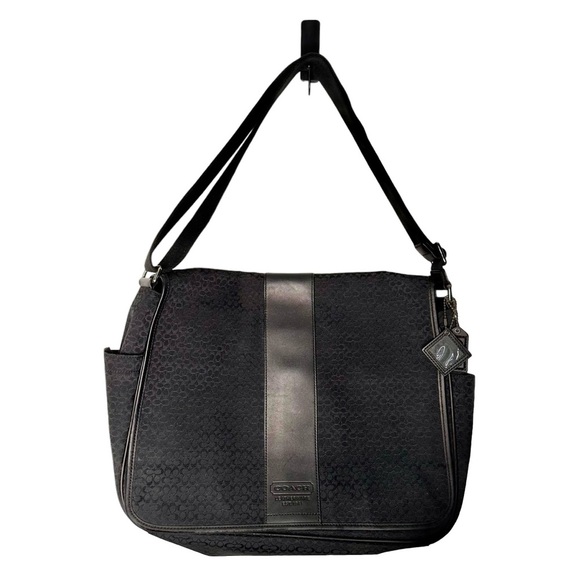 Coach | Black Signature Hudson Leather Trim Commuter Laptop Messenger Bag - Picture 1 of 14